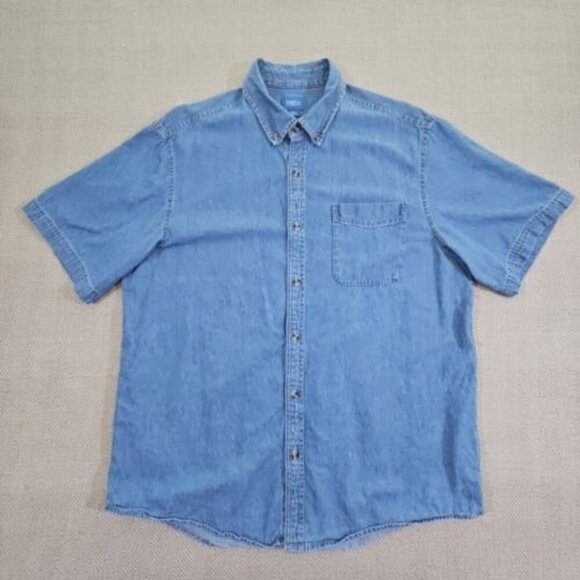 Port & Company SP11 Men's Short Sleeve Button Down Value Denim Shirt with Pocket - Picture 1 of 15